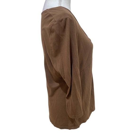 Talbots v neck front knot caramel brown lightweight top 3/4 sleeve size medium - Picture 7 of 10